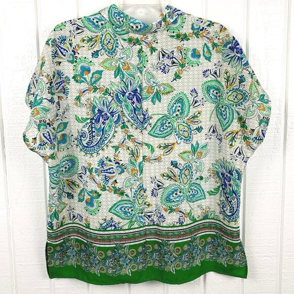 Joie Women Short Sleeve Green Paisley Blouse Top Boho Summer Vacation Medium - Picture 4 of 5